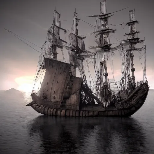 Image similar to haunted ghost ship, pirate, unreal engine