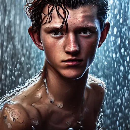 Prompt: a full head photoshot, detailed photograph of skinny young tom holland as a warrior in a shower, photorealism ultradetailed digital art, irina french, heraldo ortega, mandy jurgens, golden ratio, art canvas, award winning, masterpiece trending on artstation 8 k 1 5 0 mpx, hasselblade wide shot