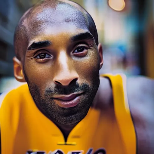 Image similar to closeup portrait of Kobe Bryant , new york back street , by Steve McCurry and David Lazar, natural light, detailed face, CANON Eos C300, ƒ1.8, 35mm, 8K, medium-format print