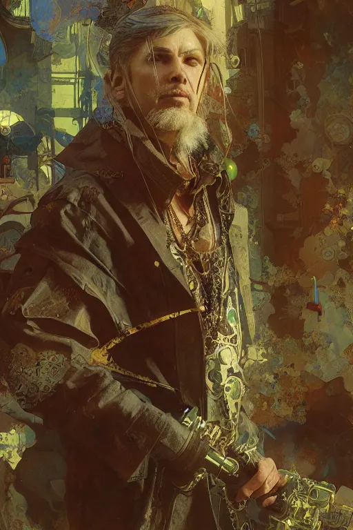 Image similar to Ramon Llull colorlpunk art and illustration by tian zi and craig mullins and WLOP and alphonse mucha, fantasy, intricate complexity, hyperrealism 8k