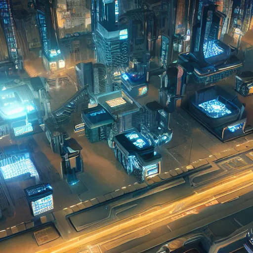 Image similar to photo of a futuristic city in a dystopian future made of electronic components. Very detailed 8k. Unreal engine 5 render with nanite, global illumination and path tracing. Cinematic post processing.