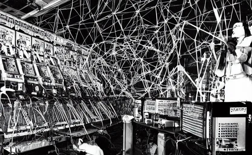 Image similar to mayans worshipping an occult supercomputer, black and white photography