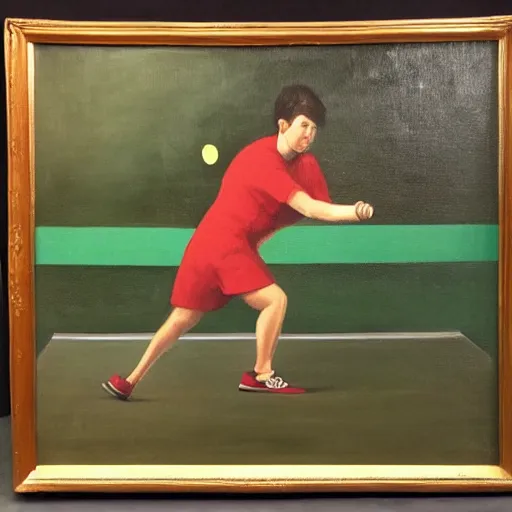 Image similar to Dy mace duke luajtur pingpong me sfondin e portokalltë, oil painting