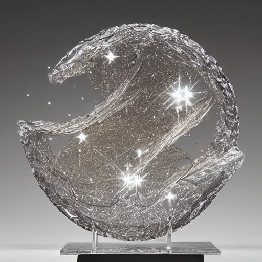 Image similar to abstract carved crystal sculpture of a galaxy