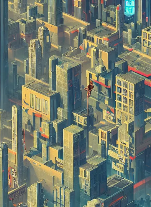 Prompt: a graphic design poster of a cyberpunk city in maze, chris ware, peter mohrbacher, jane newland, peter gric, chris ware, aaron horkey, illustration, artstation, game asset, unreal engine highly rendered
