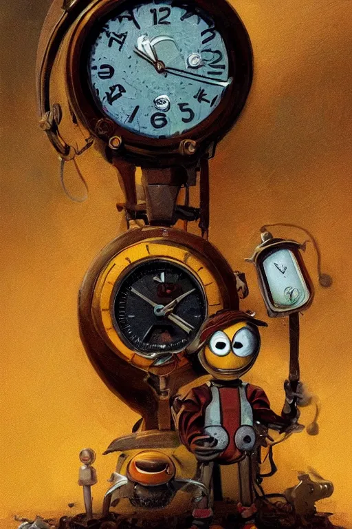 Prompt: the keeper of time, watches and all ticking things,, painted by wally wood and matt jefferies, trending on artstation, bright macro view pixar, award - winning, blueprint, chillwave, realism