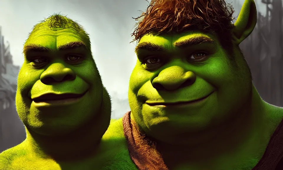 Image similar to a portrait of shrek by greg rutkowski, 4 k, trending on artstation, detailed, film still