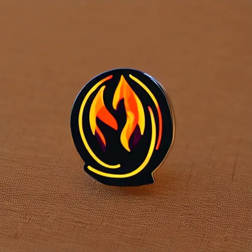 Image similar to a diamond enamel pin depicting a minimalistic clean graphic illustration fire flames warning label, smooth curves