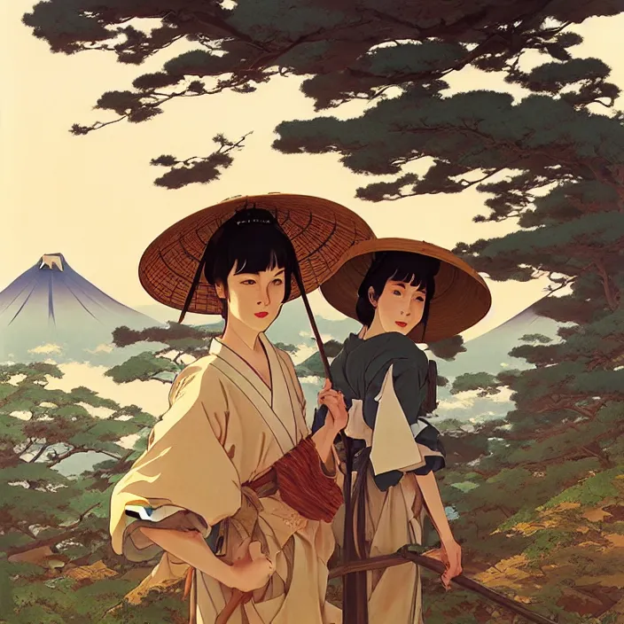 Image similar to japanese countryside, in the style of studio ghibli, j. c. leyendecker, greg rutkowski, artem