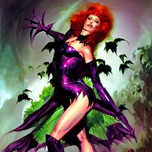 Image similar to poison ivy from batman, painting by Peter Andrew Jones