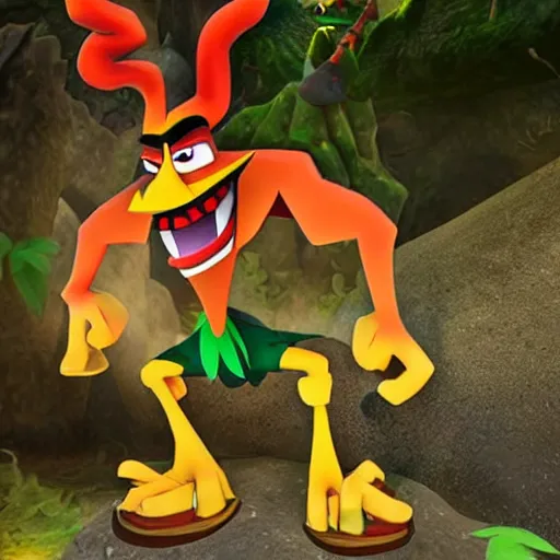 Prompt: aku - aku from crash bandicoot saga, jungle safari photography