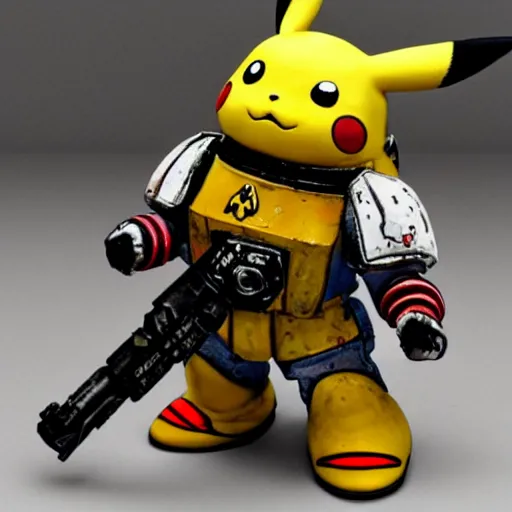 Image similar to pikachu in space marine power armor from warhammer 4 0 k