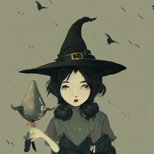Prompt: highly detailed portrait of a little witch classroom art by ghailan, james gilleard, by joe fenton, by greg rutkowski, by greg tocchini, by kaethe butcher, 4 k resolution, gradient yellow, black, brown and cyan color scheme, grunge aesthetic!!!