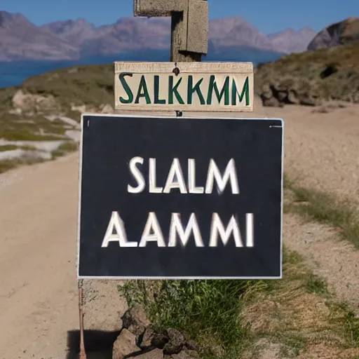 Prompt: sign that says salamu aleikum!
