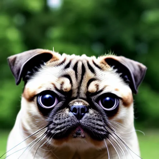 Image similar to a feline cat - pug - hybrid, animal photography