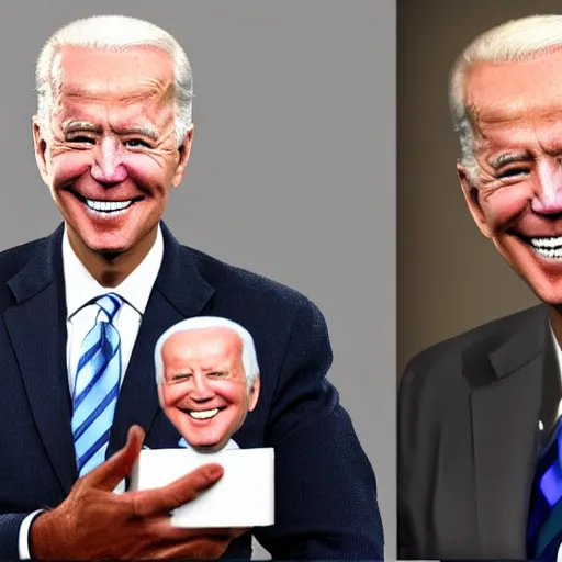 Prompt: joe bilden holding a nendoroid joe biden