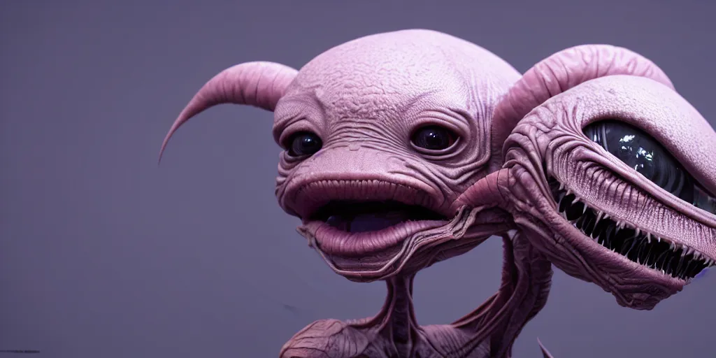 Prompt: an cute alien fauna strange animal by neville page, ken barthelmey, carlos huante, sharp focus, trending on artstation, hyper realism, octane render, 8 k, hyper detailed, vivid, ultra detailed, highly detailed, zbrush, concept art, creature design