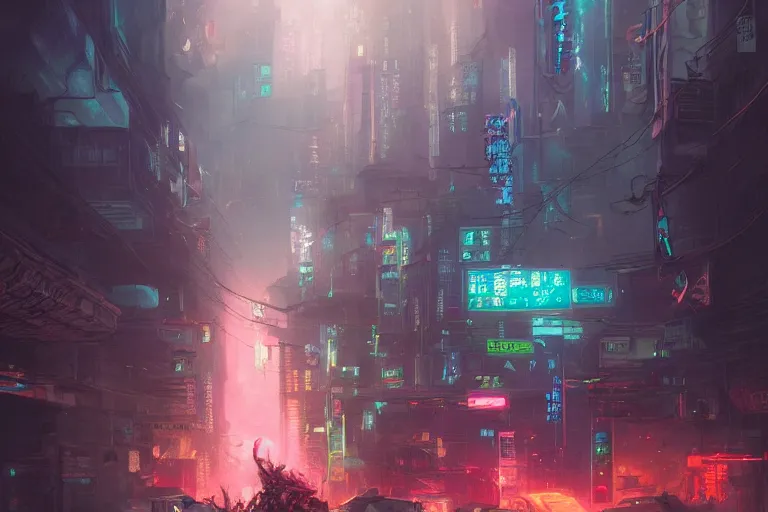 Prompt: abandoned tokyo streets at night lit by neon lights in the year 2049, cyberpunk concept art by pete mohrbacher and seb mckinnon and beksinski and josan gonzales, digital art, highly detailed, intricate, sci-fi, sharp focus, Trending on Artstation HQ, deviantart, unreal engine 5, 4K UHD image