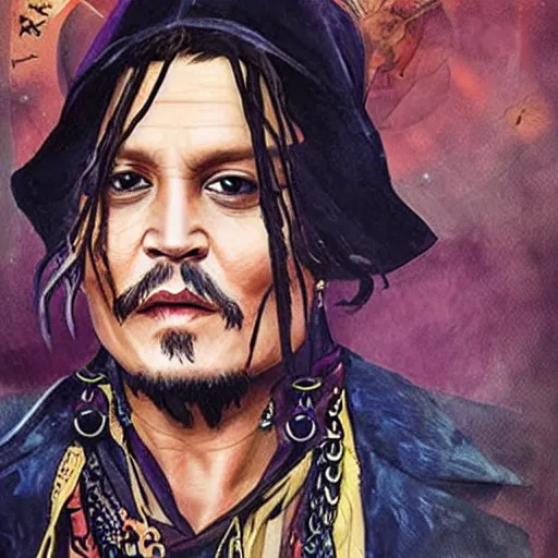 Prompt: Johnny Depp is on this tarot card