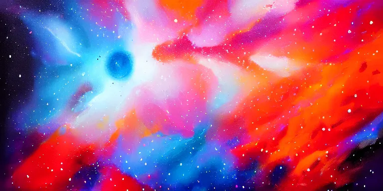 Prompt: a beautiful dramatic abstract acrylic high contrast painting with splotches on a white background of geometric shaped nebula by viktoria lapteva trending on artstation