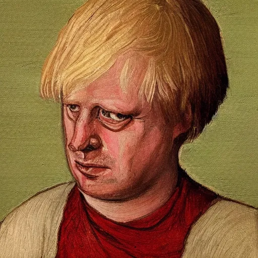 Image similar to a detailed painting of boris johnson as a peasant in 1 2 th century england, exhibited in the british museum, oil on canvas, traditional art, painting