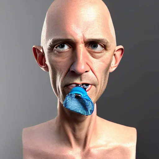 Image similar to A middle-aged Dr. Venture in real life with a hooked nose, a long gaunt face and skinny body and neck, very thin and bald, realistic, very realistic, hyperrealistic, highly detailed, very detailed, extremely detailed, detailed, digital art, oil painting, trending on artstation, headshot and bodyshot, detailed face, very detailed face, extremely detailed face, HD Quality, 8k resolution, very very detailed face, real life