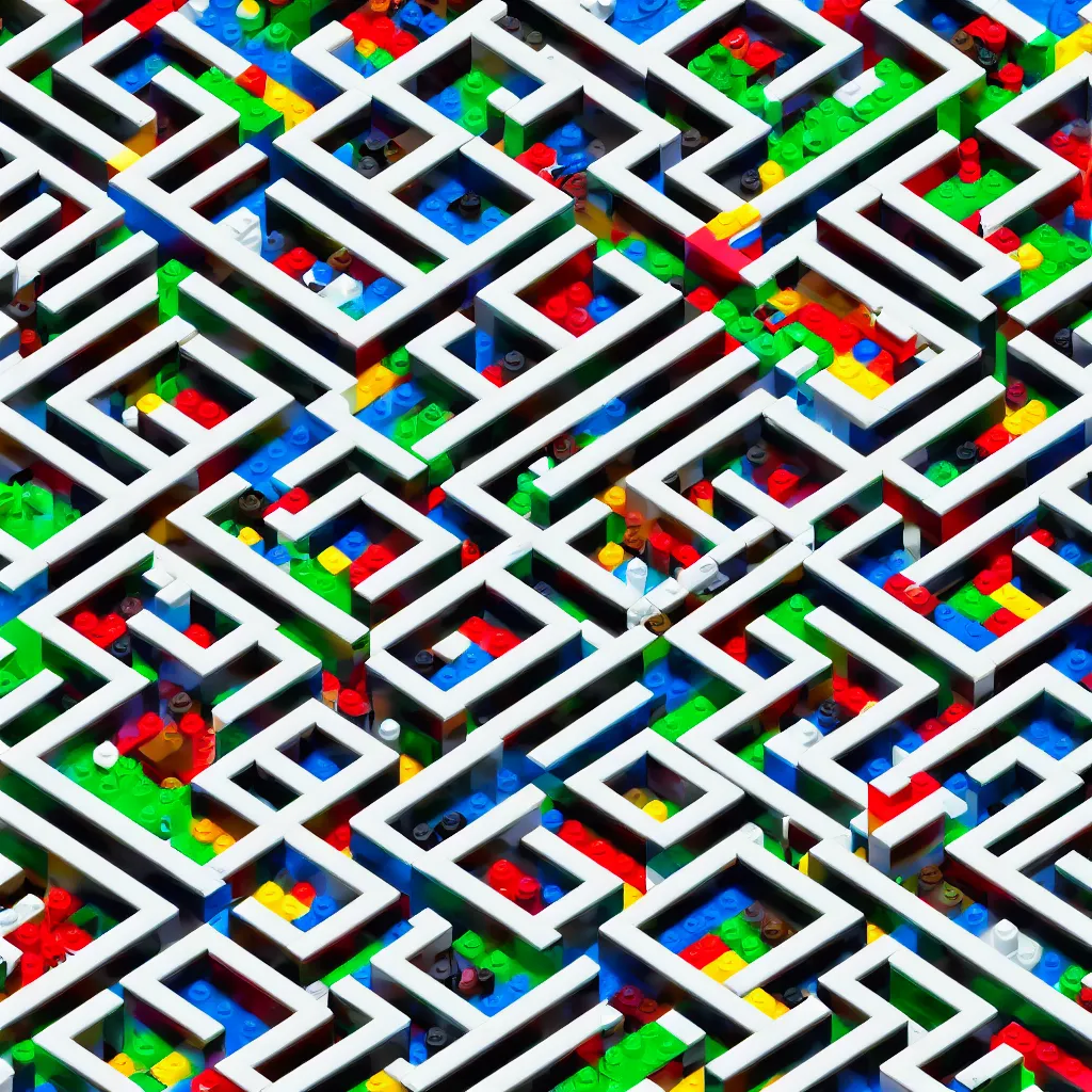 Image similar to wimmelbilder maze made of lego, isometric, octane render, unreal engine