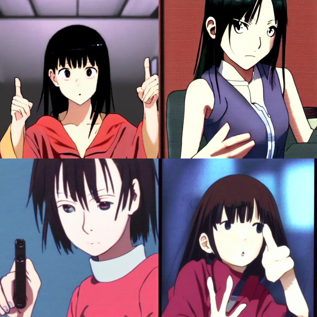 Prompt: lain iwakura flipping off the camera