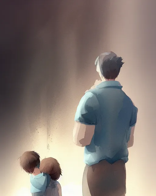 Prompt: father consoling son digital painting, pixiv, artstation,, watercolor, sharp focus, high quality