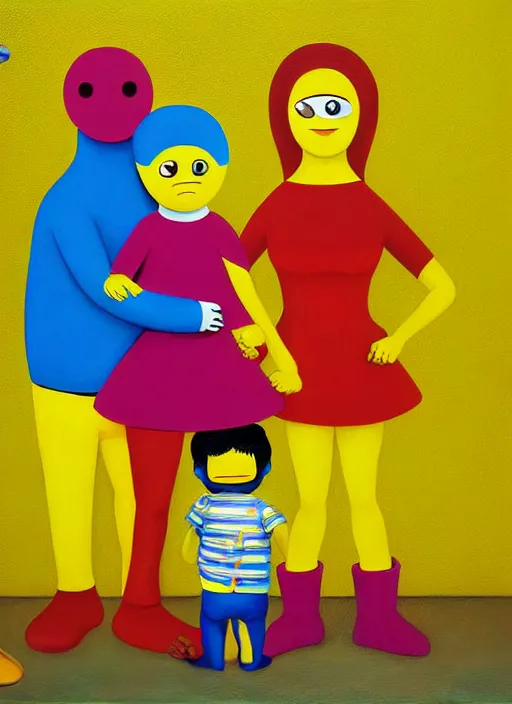 Prompt: splash painting, happy family, by os gemeos