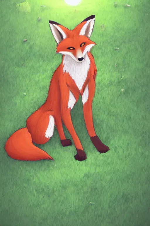 Prompt: anthropomorphic fox fursona sitting in between the grass in savannah lit by the sunset, furry art, trending on artstation, digital art, kawacy