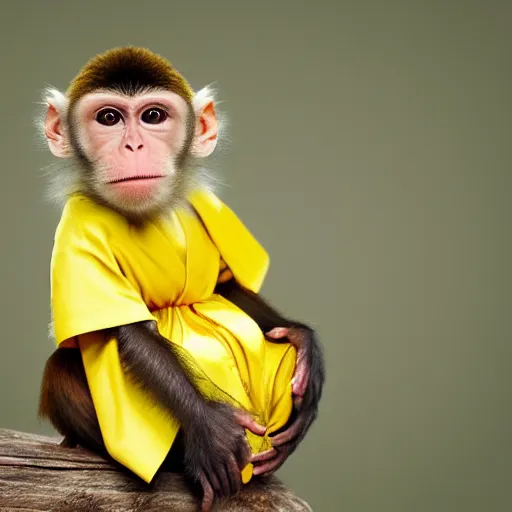 Image similar to a monkey wearing a yellow kimono, 8 k