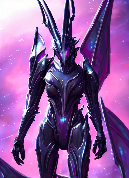 Image similar to cinematic full body, cosmic sized beautiful stunning giant robot mechan hot female dragon goddess, sharp sleek cyborg dragon head, sharp metal ears, smooth purple eyes, smooth fuschia skin, smooth silver armor, nebula, epic proportions, epic scale, macro furry, furry art, dragon art, goddess art, giantess art, warframe, warframe fanart, furaffinity, octane