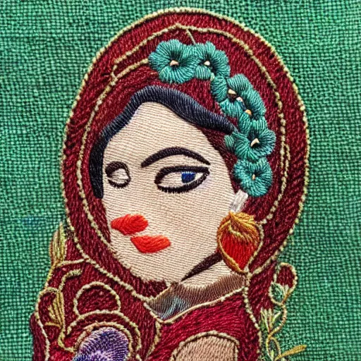 Image similar to a beautiful handmade embroidery of a woman. hand embroidery.