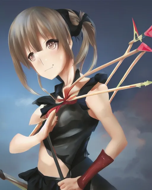 Image similar to anime girl with a bow and arrow, artstation trending, concept art, digital painting