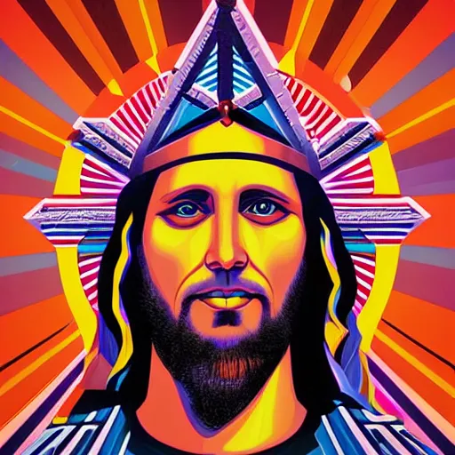 Prompt: Mormon jesus portrait by Tristan Eaton, geometric, trending dribble, behance