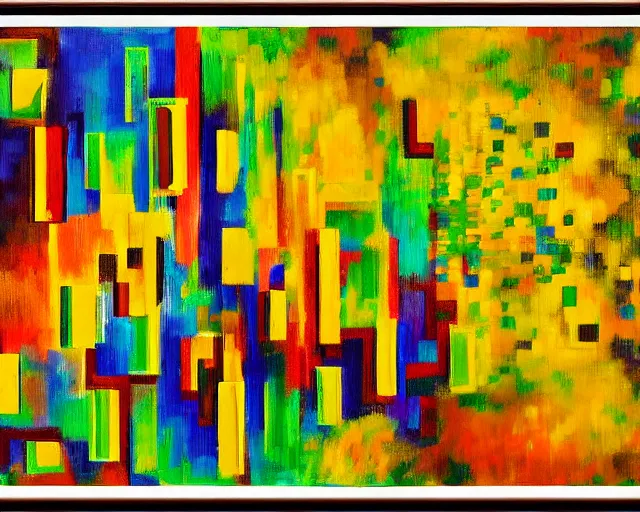 Prompt: an abstract painting of a computer printing out prime numbers