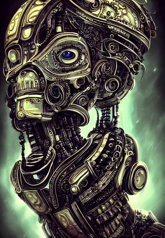 Image similar to beautiful ornate cyberpunk robot alien portrait, mechanical, realism, symmetrical