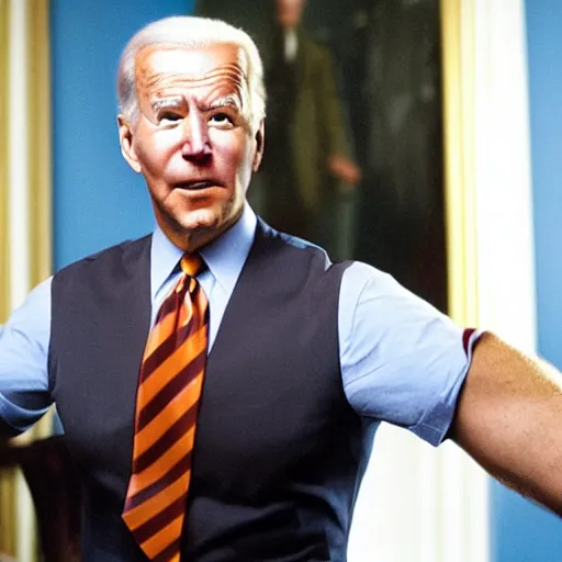 Image similar to film still of joe biden with a muscular body starring in philadelphia