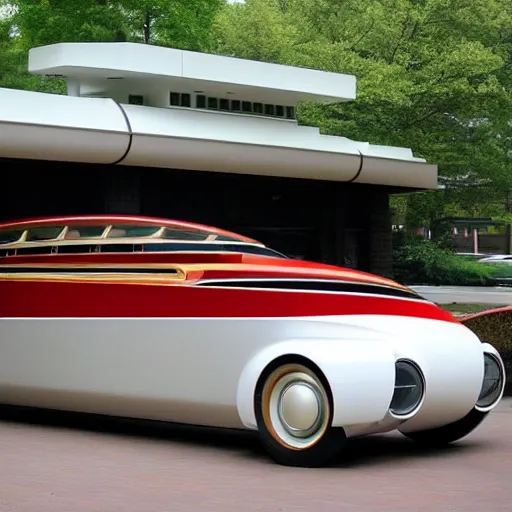 Image similar to frank lloyd wright styled car