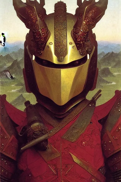 Image similar to portrait of a gullum is a chinese dragon in armor and helmet, majestic, solemn, symmetrical, detailed intricate, hyper realistic, by bouguereau