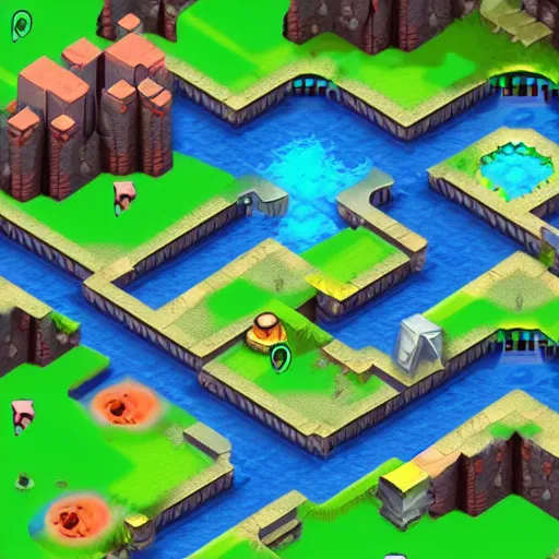 Prompt: colorful detailed screenshot from an isometric legend of zelda game