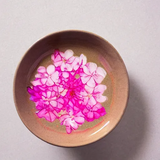 Prompt: waterpaint top view of a bowl of sakura petals soup