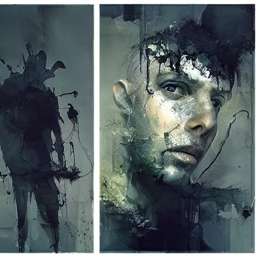 Image similar to ultra - realistic work with a suspended body in a metaphysical world, by emil melmoth zdzislaw belsinki craig mullins yoji shinkawa realistic render ominous detailed photo atmospheric by jeremy mann francis bacon and agnes cecile ink drips paint smears digital glitches glitchart