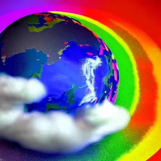 Image similar to ultra realist octane render of a storm globe, volumetric clouds tempest inside, reflection and refraction, symmetry accurate features, very intricate details, rainbow lighting, artstation