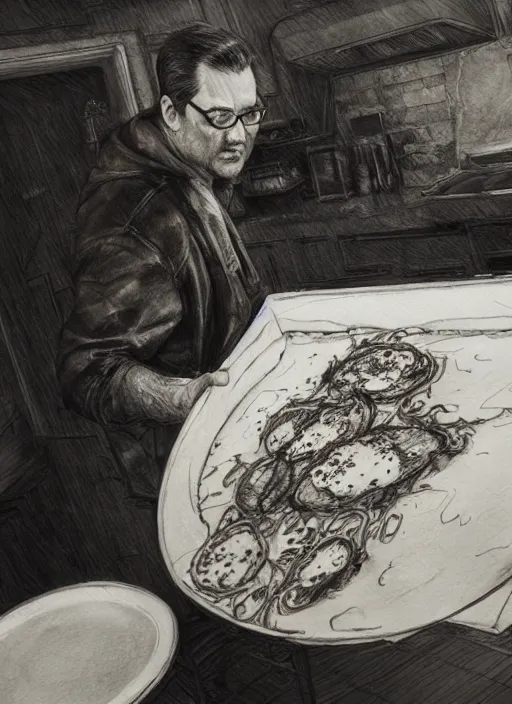 Image similar to portrait, Ted Cruz making a pizza, watercolor, dramatic lighting, cinematic, establishing shot, extremely high detail, foto realistic, cinematic lighting, pen and ink, intricate line drawings, by Yoshitaka Amano, Ruan Jia, Kentaro Miura, Artgerm, post processed, concept art, artstation, matte painting, style by eddie mendoza, raphael lacoste, alex ross