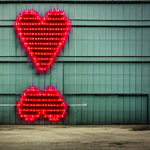 Prompt: pixel heart shaped portal to a neon colored world, on an industrial exterior