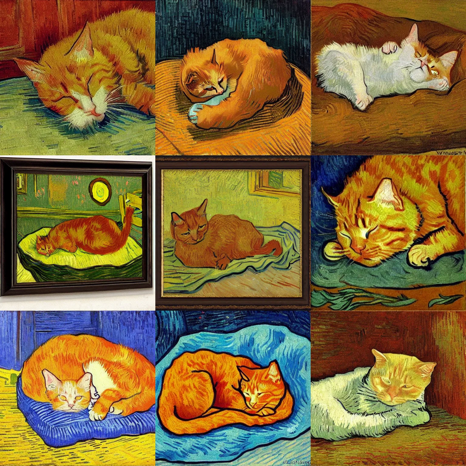 Prompt: ginger cat sleeping by vincent van gogh