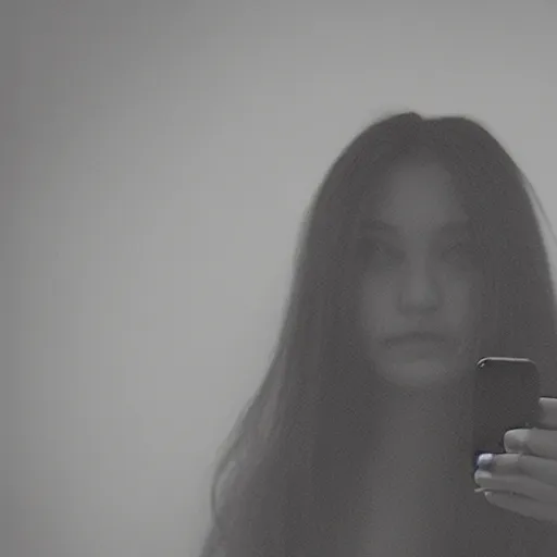 Image similar to girl takes selfie with ghost spirit, dark eerie photo vibes