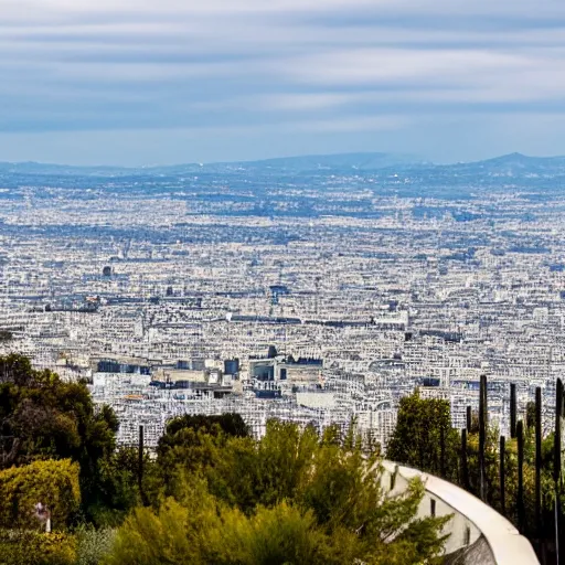 Prompt: view of Paris from the Mulholland drive road